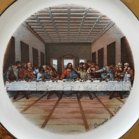 22k gold-trimmed wall plate "The Last Supper" - vintage 1950 - Picture 3 of 5